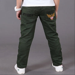 Boy Casual Solid Cotton Mid Elastic Waist Pants Jeans