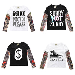 Novelty Tattoo Long Sleeve Cotton Boys T-Shirts
