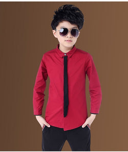 Boy's Red Classic Solid Cotton Long Sleeve Shirt