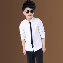 Boy's Classic Solid White Cotton Long Sleeve Shirt
