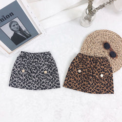 Girl Leopard-print Metal Button Cute Half Skirt
