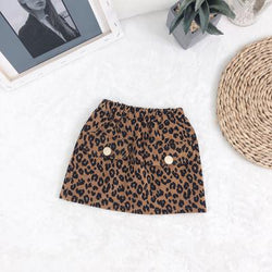 Girl Leopard-print Metal Button Cute Half Skirt