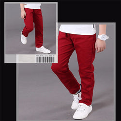 Boy Casual Solid Cotton Mid Elastic Waist Pants Jeans