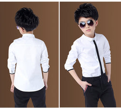 Boy's Classic Solid White Cotton Long Sleeve Shirt