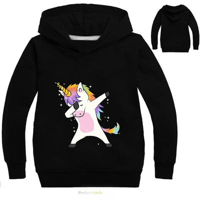 Cute Unicorn Print Long Sleeve Hooded Sweatshirt