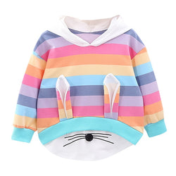 Girl Striped Rainbow Cartoon Hooded Sweatshirt Pullover