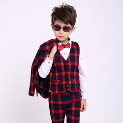 Brand Plaid Blazer Vest Pants 3pcs Tuxedo Suits Sets