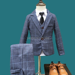 Brand Plaid Blazer Vest Pants 3pcs Tuxedo Suits Sets