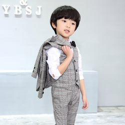 Brand Plaid Blazer Vest Pants 3pcs Tuxedo Suits Sets