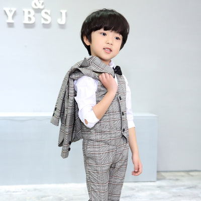 Brand Plaid Blazer Vest Pants 3pcs Tuxedo Suits Sets