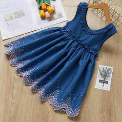 Fashion Style Denim Long-Sleeve Mesh Skirt Girls Sets