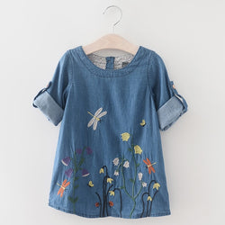 Fashion Style Denim Long-Sleeve Mesh Skirt Girls Sets