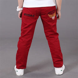 Casual Cotton Elastic Kids Eagle Eembroide Pants