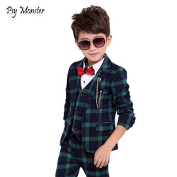 Brand Plaid Blazer Vest Pants 3pcs Tuxedo Suits Sets