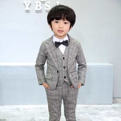Brand Plaid Blazer Vest Pants 3pcs Tuxedo Suits Sets