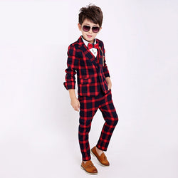 Brand Plaid Blazer Vest Pants 3pcs Tuxedo Suits Sets
