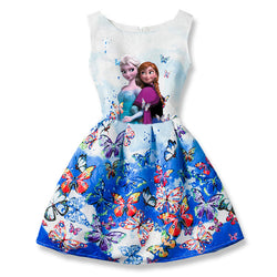 Anna Elsa Butterfly Print Girls Dress