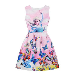 Anna Elsa Butterfly Print Girls Dress