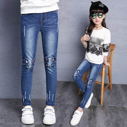 Fashion Elastic Waist Pants Kids Skinny Jeans for Girls