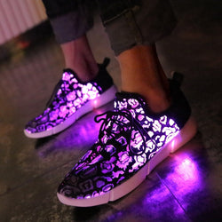 Led USB chargeable glowing Sneakers Fiber Optic White shoes
