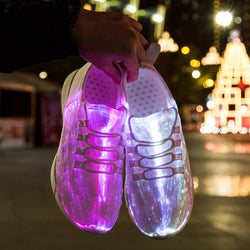 Led USB chargeable glowing Sneakers Fiber Optic White shoes